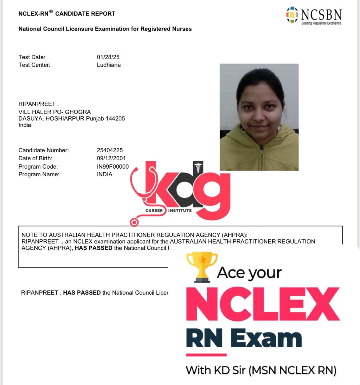 Congratulation Ripanpreet For Passing NCLEX from AHPRA image